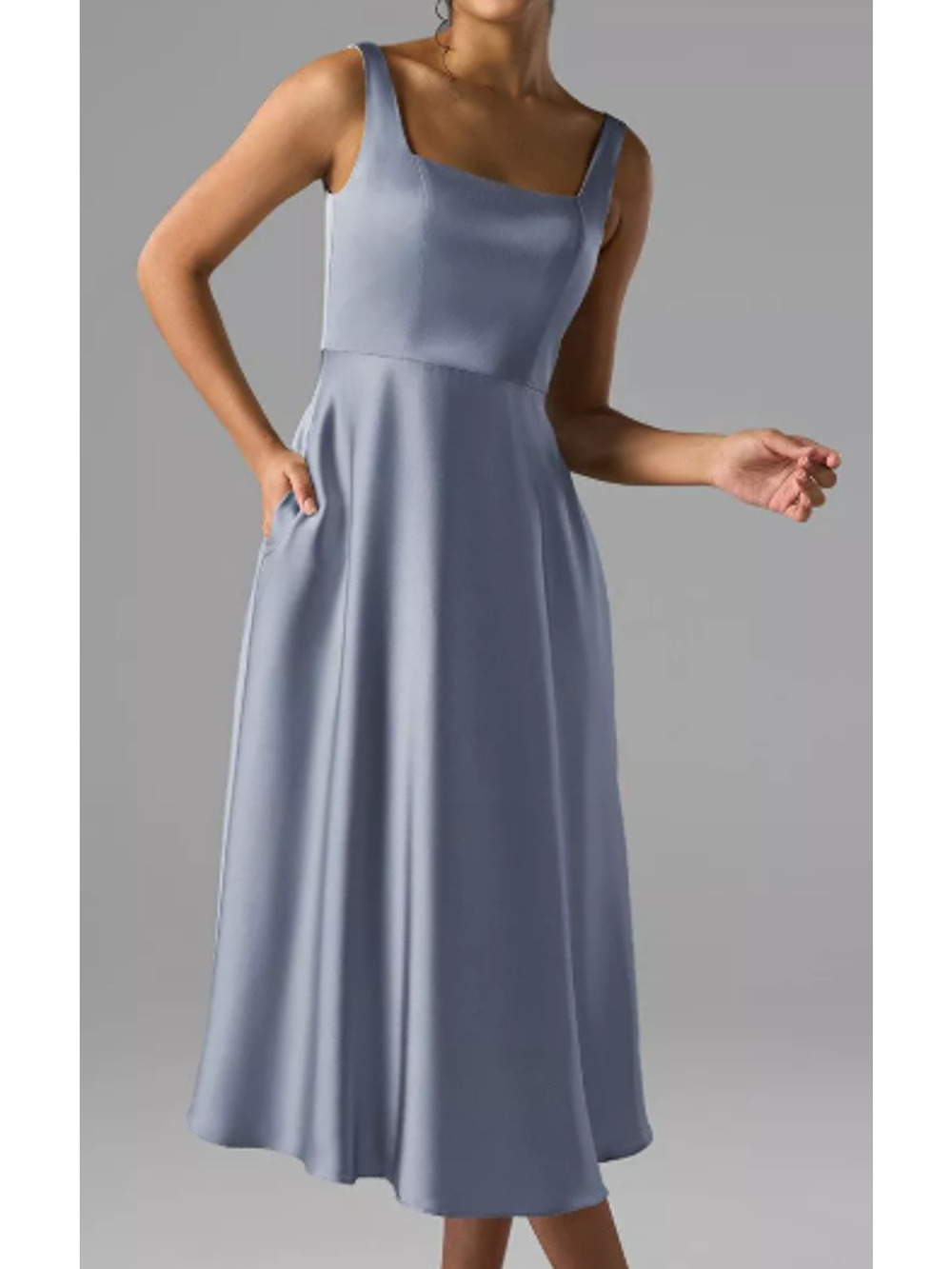 AW BRIDAL 8 M dusty blue Asa satin bridesmaid tea length midi dress NEW 0b13
